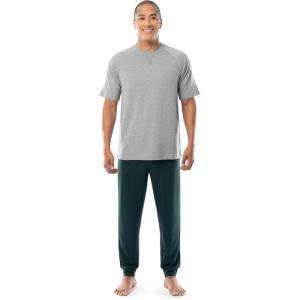 imageFruit of the Loom mens French Terry Top and Jogger Sleep Pajama SetHeather GreyGreen