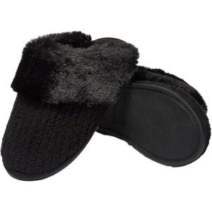 imageFruit of the Loom Womens Slipper Chenille WFur Cuff ClogBlack