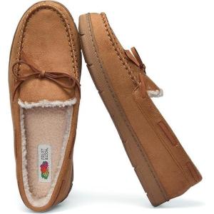 imageFruit of the Loom Mens Moccasin IndoorOutdoor Slipper Memory Foam Sherpa Lined Large BrownCoffee