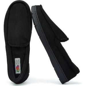 imageFruit of the Loom Mens Moccasin Slippers  Memory Foam Indoor Outdoor House Shoes Cozy Fuzzy Footwear for Men Dad Husband Christmas Gift NonSlip Suede DesignBlack