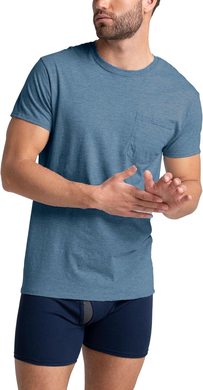 imageFruit of The Loom Mens Pocket Tee Undershirts Moisture Wicking amp Tag Free Short Sleeve Pocket TShirtsAssorted Earth Tones  3 Pack  Pocket