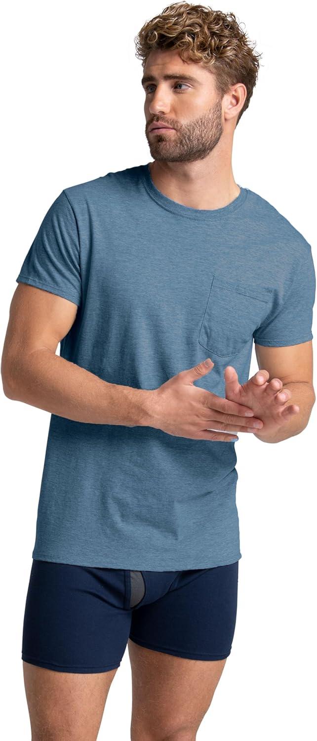 imageFruit of The Loom Mens Pocket Tee Undershirts Moisture Wicking amp Tag Free Short Sleeve Pocket TShirtsAssorted Earth Tones  3 Pack  Pocket