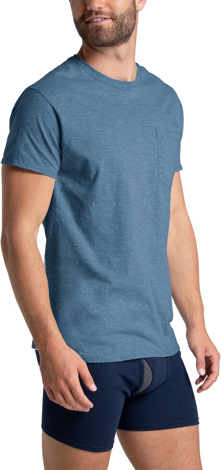 imageFruit of The Loom Mens Pocket Tee Undershirts Moisture Wicking amp Tag Free Short Sleeve Pocket TShirtsAssorted Earth Tones  3 Pack  Pocket