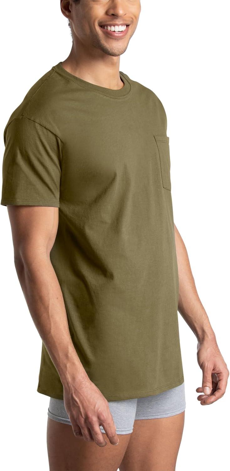 imageFruit of The Loom Mens Pocket Tee Undershirts Moisture Wicking amp Tag Free Short Sleeve Pocket TShirtsAssorted Earth Tones  6 Pack  Pocket