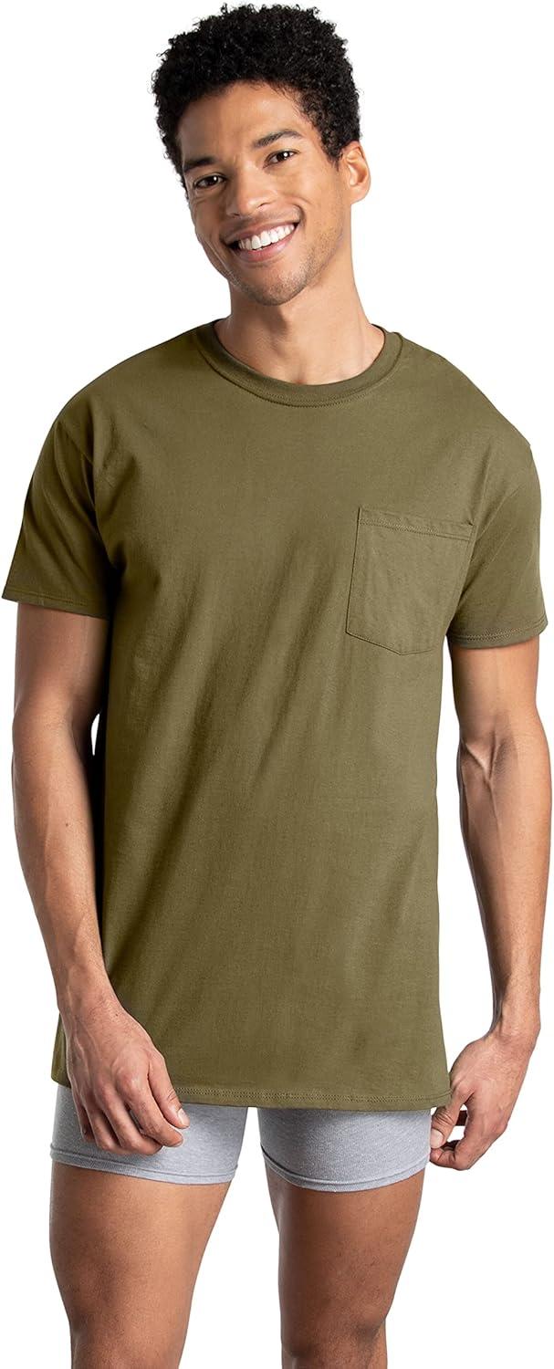 imageFruit of The Loom Mens Pocket Tee Undershirts Moisture Wicking amp Tag Free Short Sleeve Pocket TShirtsAssorted Earth Tones  6 Pack  Pocket