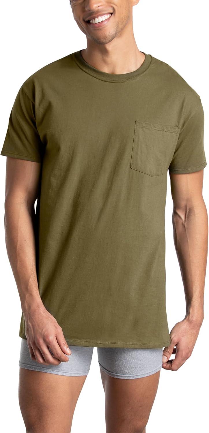 imageFruit of The Loom Mens Pocket Tee Undershirts Moisture Wicking amp Tag Free Short Sleeve Pocket TShirtsAssorted Earth Tones  6 Pack  Pocket