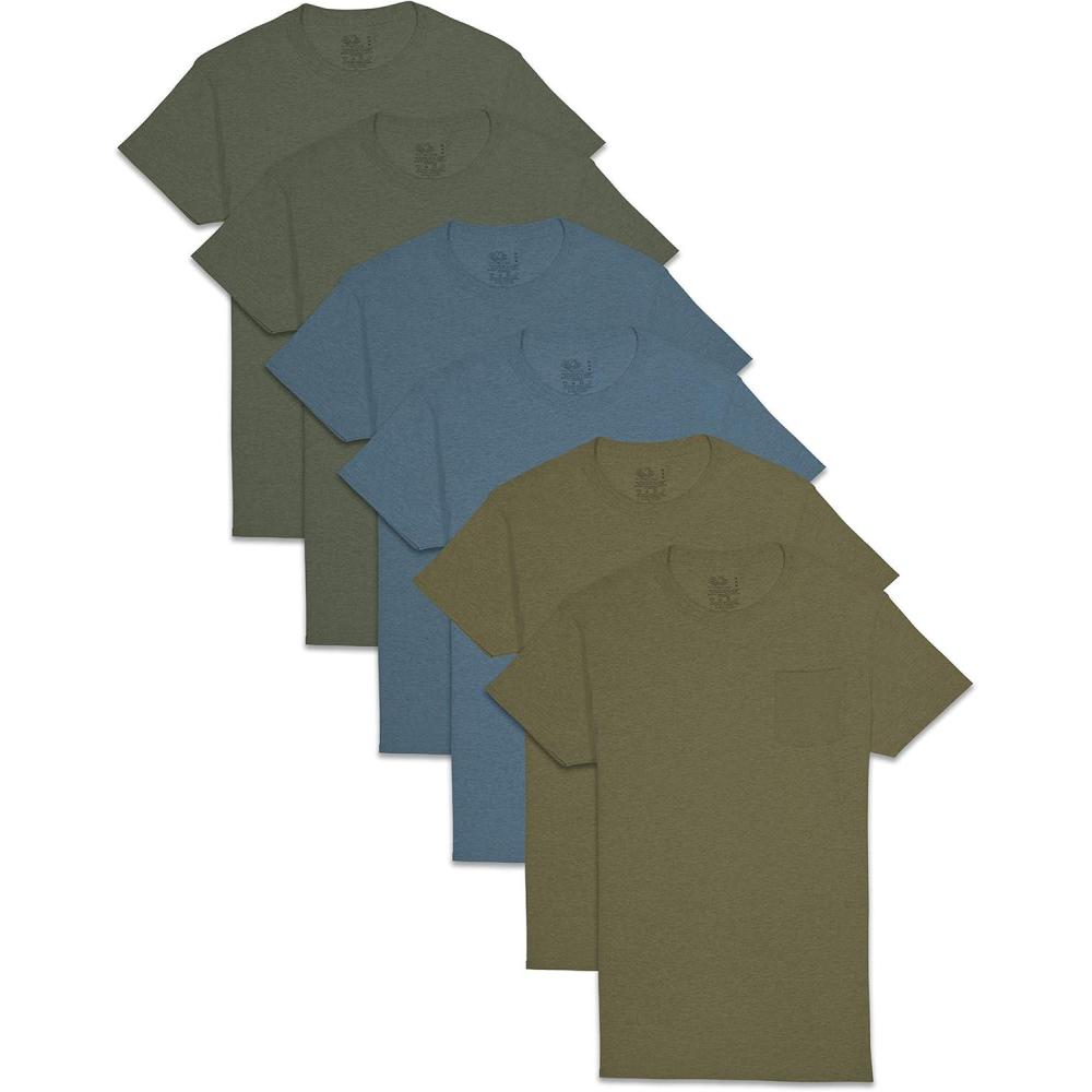 imageFruit of The Loom Mens Pocket Tee Undershirts Moisture Wicking amp Tag Free Short Sleeve Pocket TShirtsAssorted Earth Tones  6 Pack  Pocket